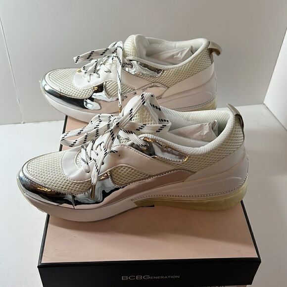 BCBGeneration Weddi Metallic Wedge Sneakers size 8.5 M - Picture 3 of 6
